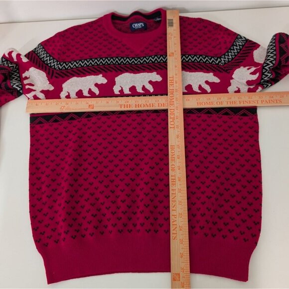 Chaps Polar Bear Sweater Mens Size Large Red Christmas Holiday Cotton Crew Neck - Picture 7 of 9